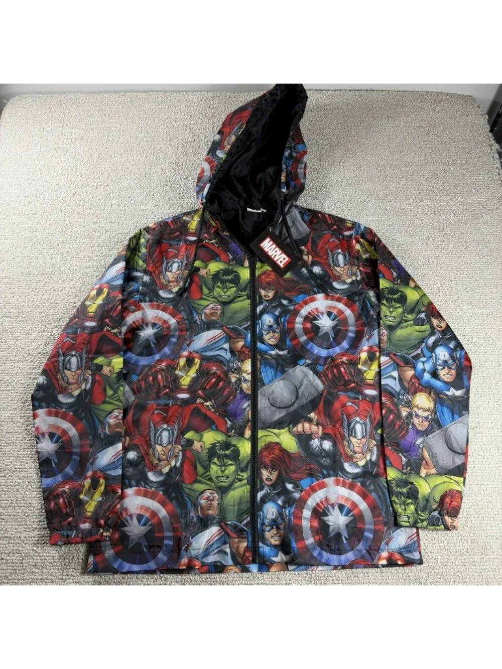 Marvel Avengers All Over Print Windbreaker Jacket Multicolor Men’s Size Medium